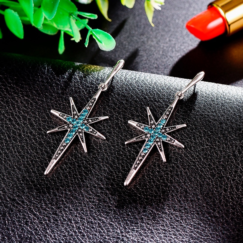 Any 2/$20! Silver Turquoise Crystal Star Earrings - Picture 3 of 8